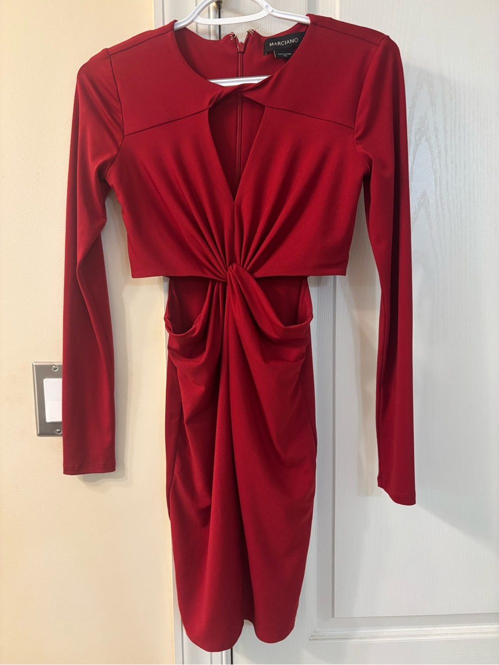 Marciano Red Twist-Knot Long Sleeve Cutout Dress